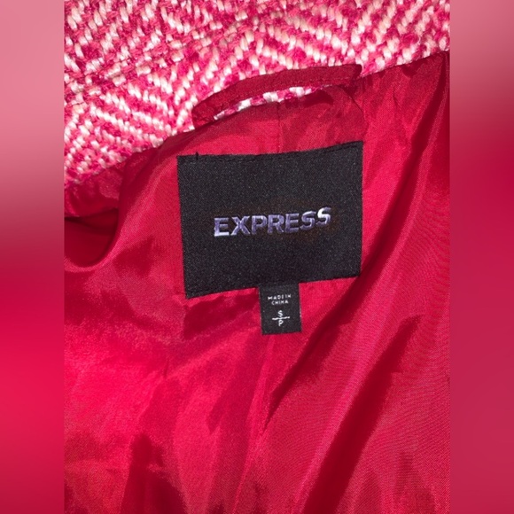 Express pink white tweed long belted car coat Chic size small open front wool - Picture 6 of 10